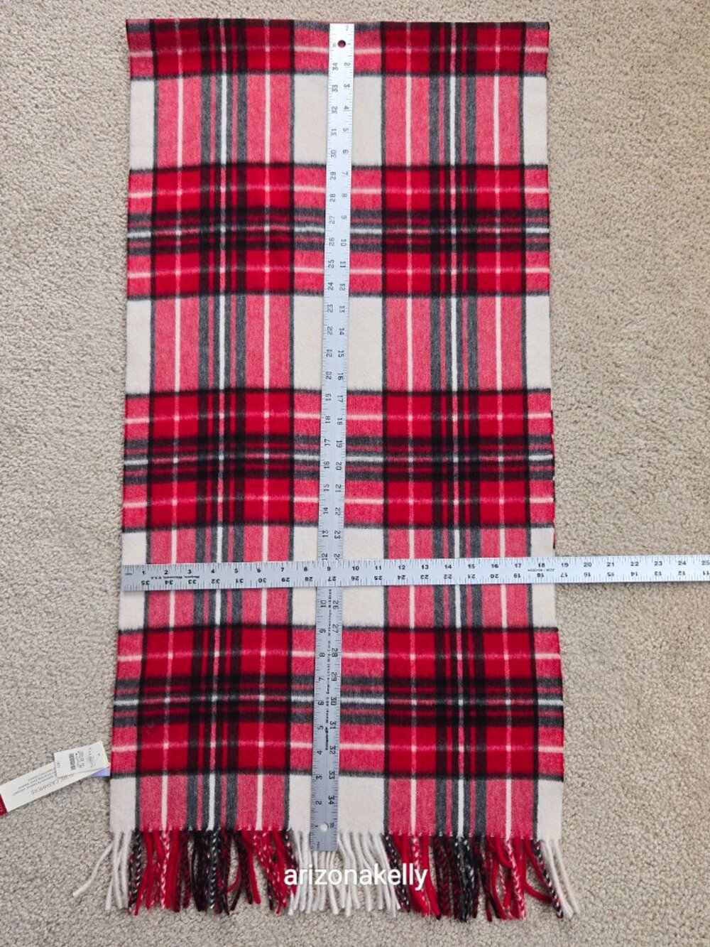 NWT Talbots Cashmere Scarf Red, White, and Black Plaid - Picture 7 of 9
